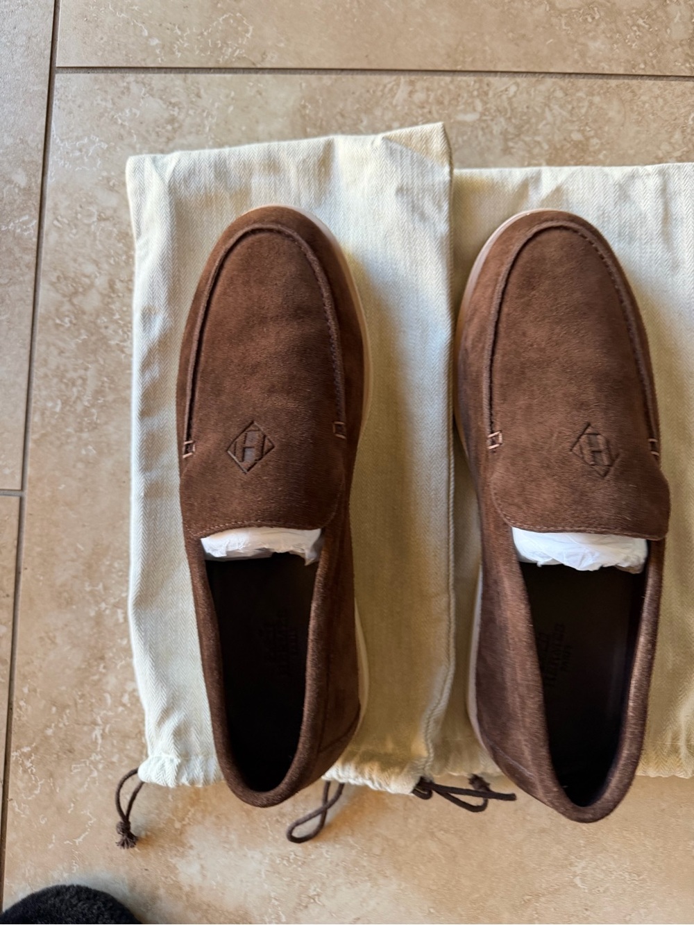 Hermes Brown Suede Slip-On Loafers